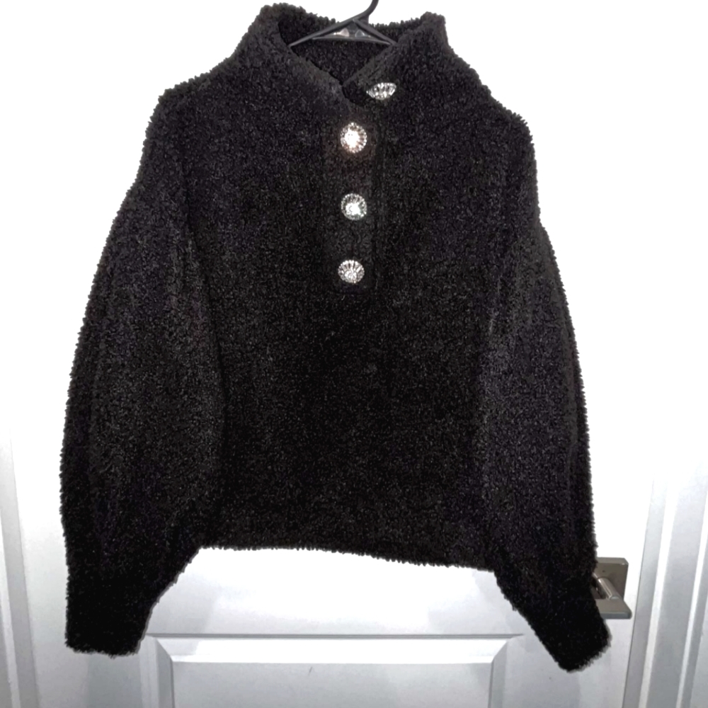 Express-Womens XS Black Rhinestone Jewel Pullover Sweatshirt Top